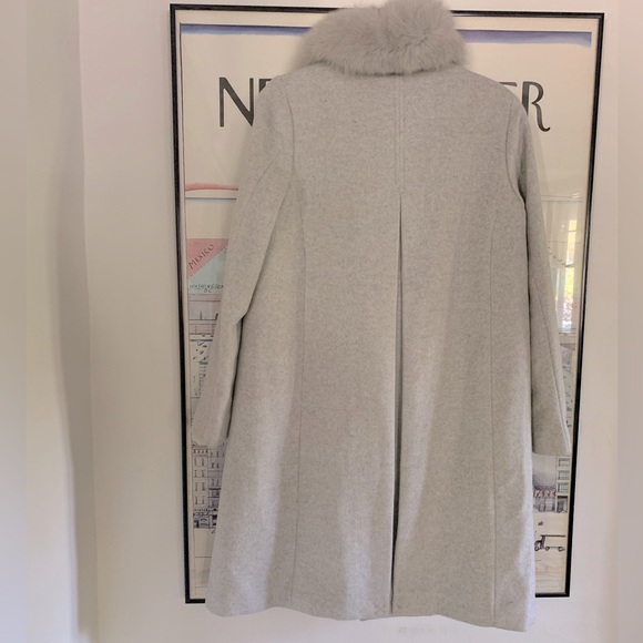 NWT French Connection light grey wool coat with fox fur collar size S - Picture 4 of 13